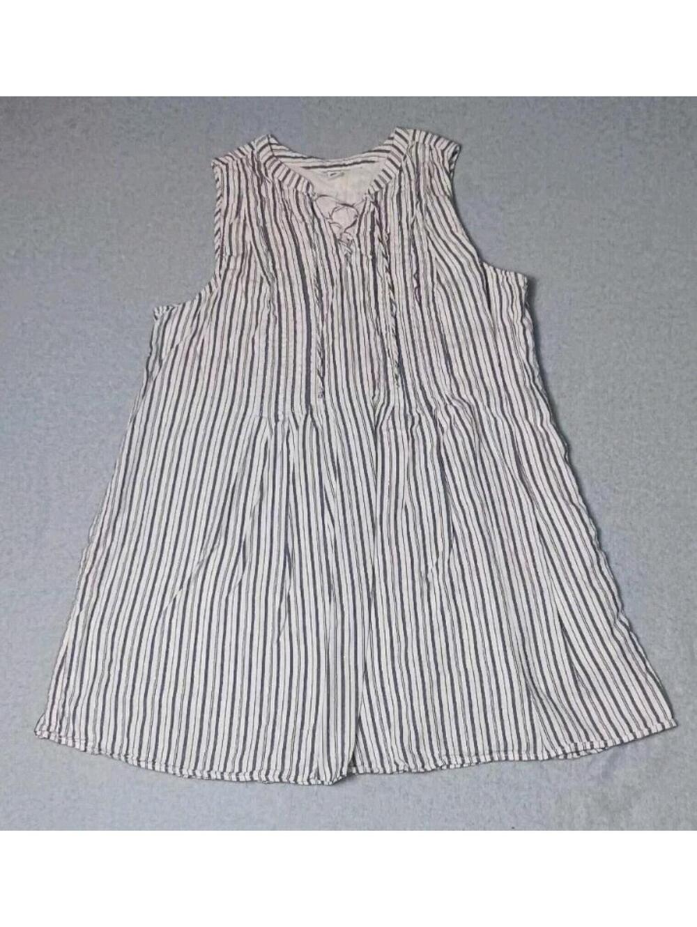 Old Navy Sleeveless Tunic Dress Womens Size XL Blue And White Stripes Shimmer...